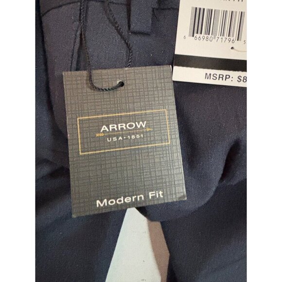 Arrow Mens Modern Fit Flat Front Dress Pants 42x32 Dark Blue MSRP $80 NWT - Picture 7 of 9